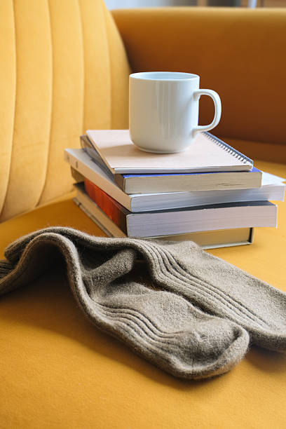 istock stack of books with a mug and wool socks placed on a couch 2249625481
