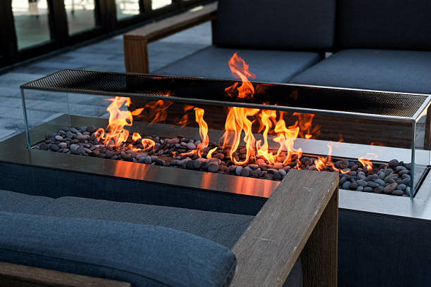 istock Modern outdoor fire pit with glowing flames 2249625484