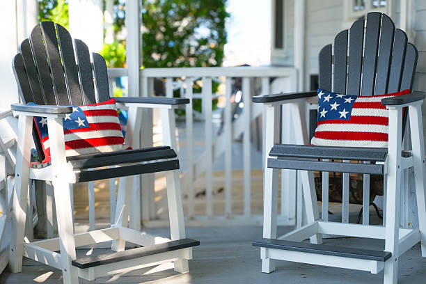 istock Porch chairs with American flag cushions 2249625514