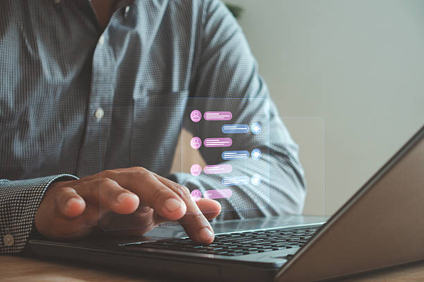 istock AI Chatbot conversation assistant. Businessman using online customer service with chat bot to get support. AI automatic answering machine. Artificial intelligence, customer support center, contact us. 2249636522