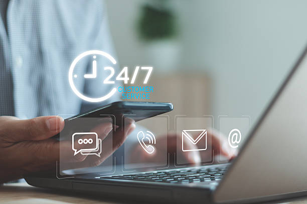 istock A person using a smartphone and laptop with virtual 24/7 customer service icons, representing nonstop support, digital communication, online assistance channels and modern service technology. 2249637211