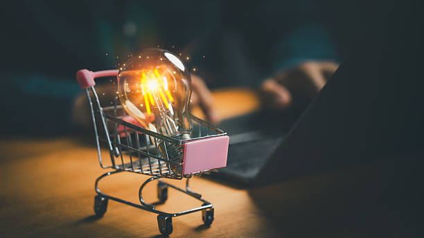 istock Creative idea shopping concept with glowing light bulb inside shopping cart, symbolizing innovation, online business, digital marketing, e-commerce creativity, smart solutions and consumer technology. 2249643286
