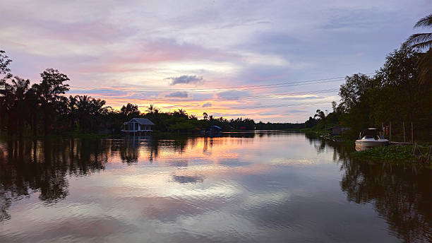 Tropical River Tha Sathon at sunset, Surat Thani, Thailand, Southeast Asia.