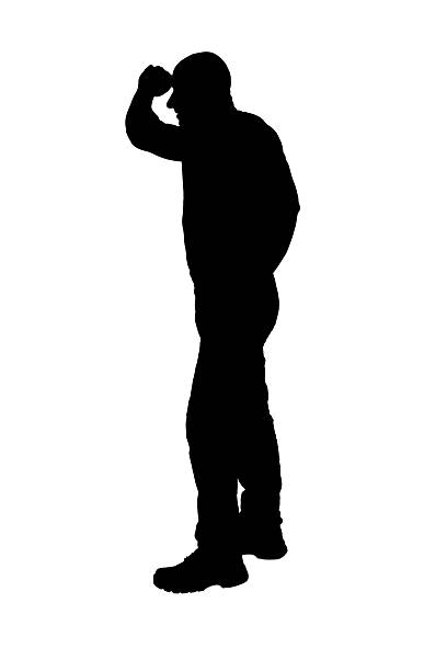istock silhouette of side view of a man with his hand on his forehead looking away on a white background 2249673910