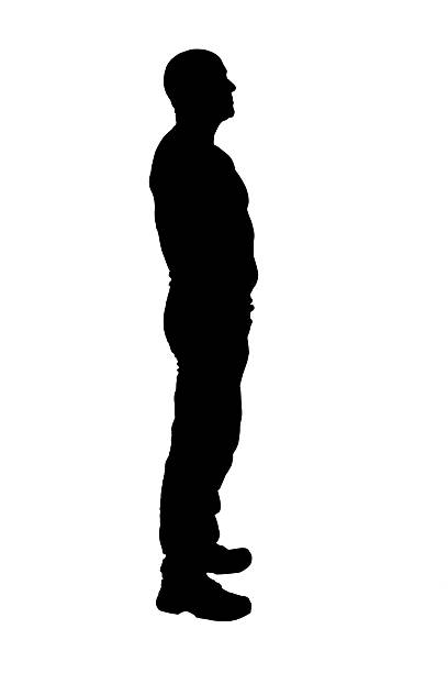 istock silhouette of side view of a man standing amrs akimbo and looking up on white background 2249673960
