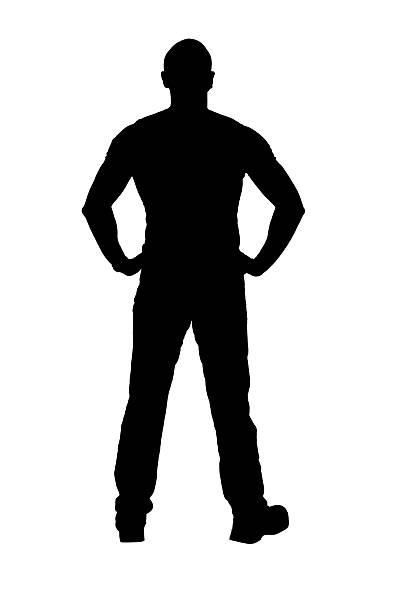 istock silhouette of back view of a man standing amrs akimbo and looking up on white background 2249673971