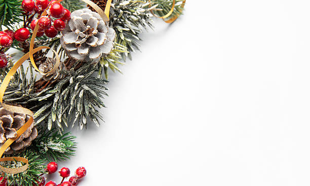 istock Christmas winter decoration with pinecones and berries creating a border 2249675302