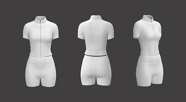 istock Women’s Zip Tracktop and Shorts Set Mockup. Front, Side, Back View 2249678554