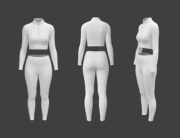istock Women’s Half Zip Tracktop and Leggings Set Mockup. Front, Side, Back View 2249678577