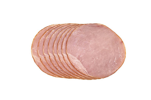 istock Siced smoked ham meat isolated on white background. Raw ham isolated over white 2249679653