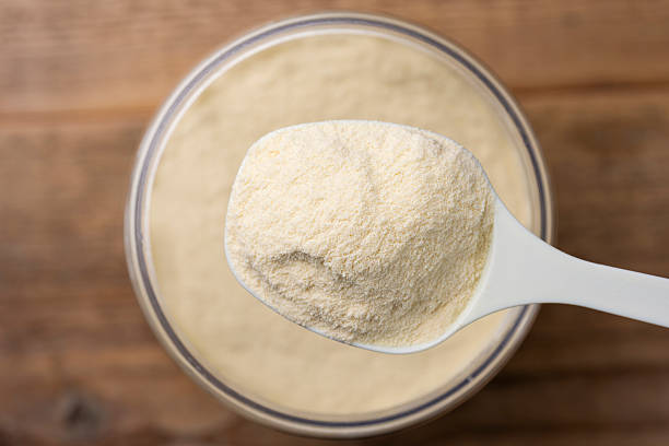 istock Top View of Protein Powder Scooped with Measuring Spoon from Storage Jar 2249682300