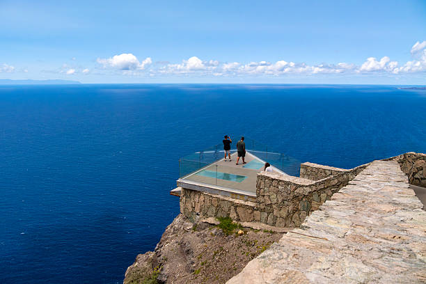 Mirador de Balcon, Gran Canaria, Spain 17.05.2025: glass viewing platform above a steep cliff with wide Atlantic ocean view.