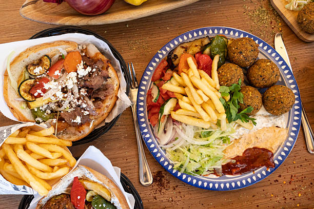 istock Delicious middle eastern falafel and doner kebab dishes 2249686390
