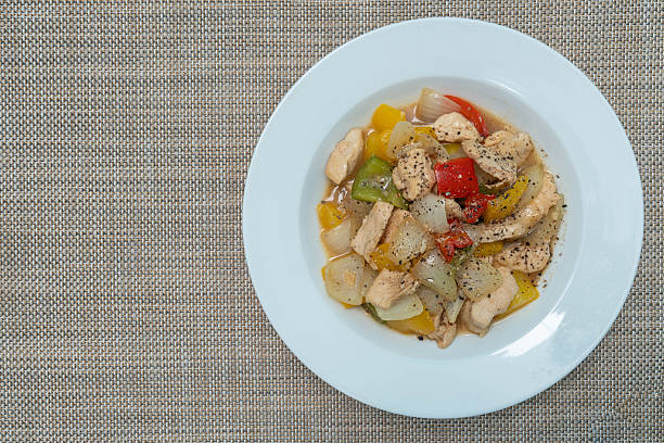 istock Stir-fried Chicken with Bell Peppers and Black Pepper, Top view. 2249688003