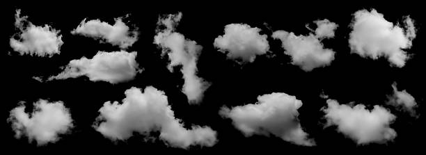 istock A collection of isolated cloud shapes on a black background, featuring soft white fluffy textures ideal for photo compositing, sky replacement, visual effects, digital artwork and creative graphic. 2249700772