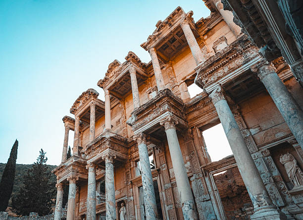Celsus Library at the sunrise in the Roman ruins of Ephesus in Turkey