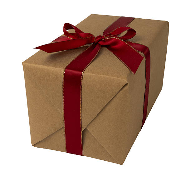 istock Craft Wrapped Gift Box with Red Ribbon Bow 2249705768