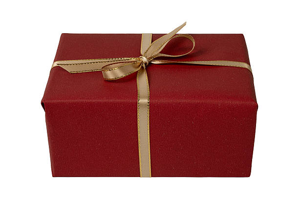 istock Red Wrapped Gift Box with Gold Ribbon Bow 2249705798
