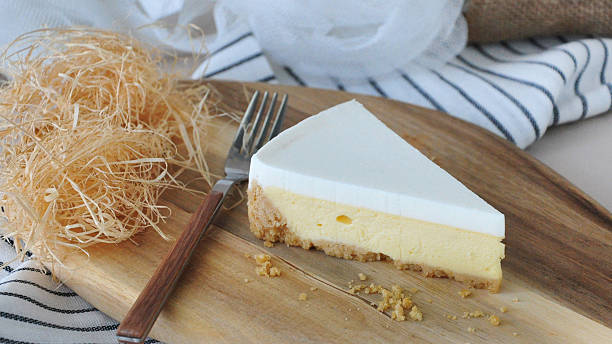 istock Homemade Plain Cheesecake Serve on Wooden Board with Fork 2249713268