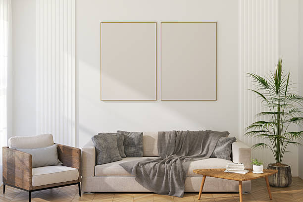 istock Double Thin Vertical Wooden Frame Mockup with Minimalist Design on Light Wall. 3D render. 2249721156