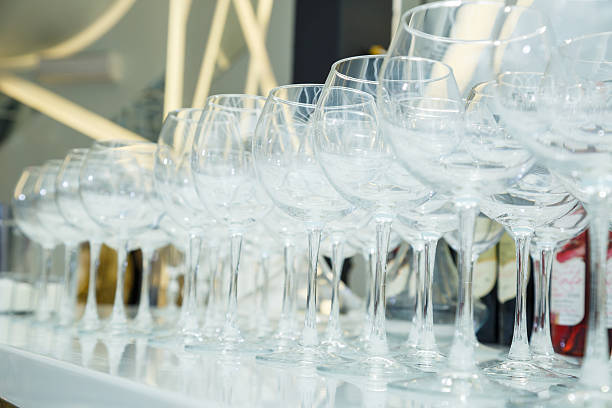 istock Table setting, many glass transparent glasses for wine and champagne 2249721787