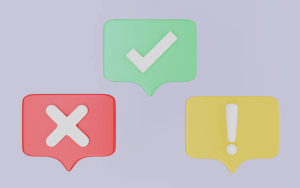 istock Warning icon, Cross mark or rejected, Green Tick Check mark symbol concept 3d illustration 2249723802