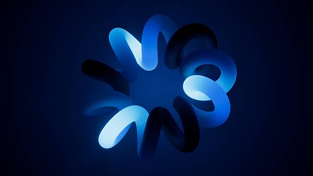 istock Glowing blue neon helix forms a soft circular loop on dark blue. Futuristic abstract 3D shape with smooth light transitions. Abstract 3d render illustration. 2249735730