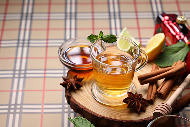 Herbal Chamomile Tea with Mint and Honey a healthy winter evening drink