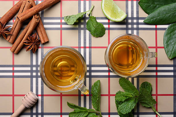 Herbal Chamomile Tea with Mint and Honey a healthy winter evening drink