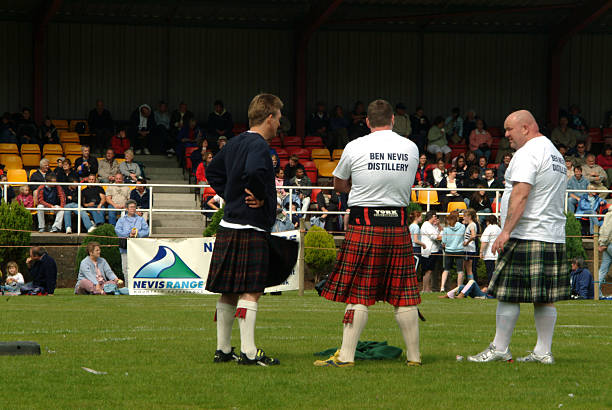 Fort William Extreme Sports Caber tossing competitors at the Highland Games United Kingdom 2022