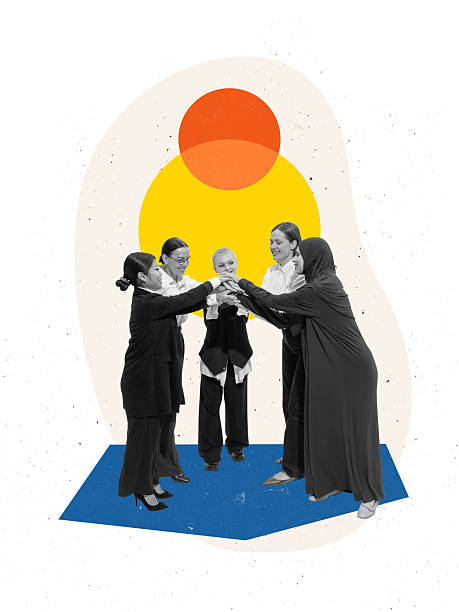 istock Poster with multicultural female business team joining hands in circle symbolizing collaboration 2249740535