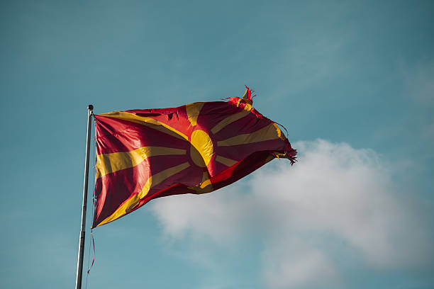 istock Macedonian flag blowing in the wind, North Macedonia, Europe 2249743404