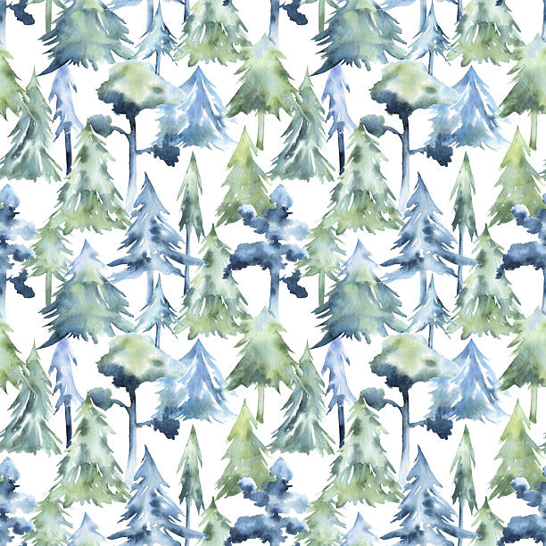 istock Seamless watercolor pattern of pine and fir trees 2249755248