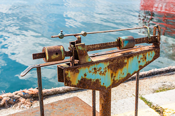 Old rusty mechanical beam weighing scales. Industrial scales