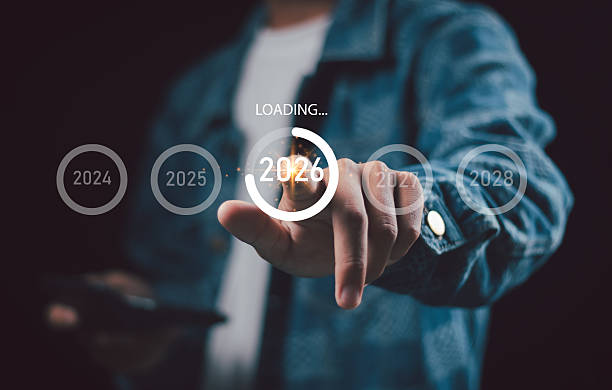 istock Pointing Happy New year 2026 with chart graph and countdown merry christmas and happy new year, Planning and challenge strategy business in new year 2026 Concept. 2249757464