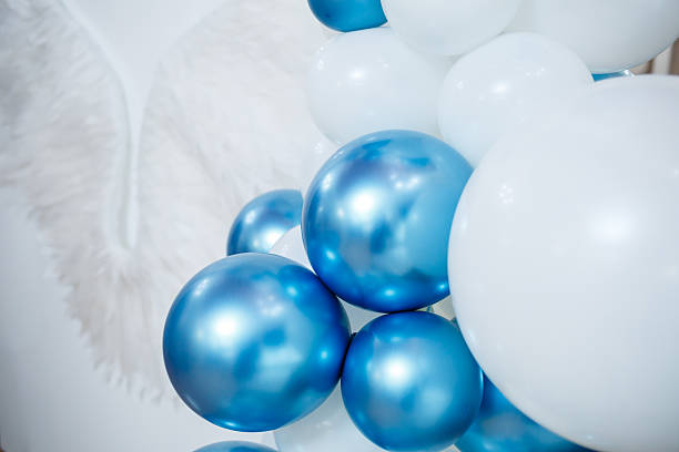 istock Blue and white balloons at a children's holiday 2249762773