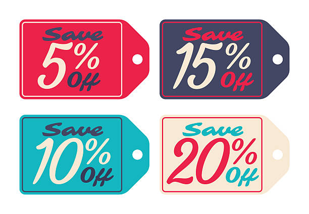 Retro special offer 5,10,15,20 percent off discount save coupon rectangle symbol icon design element.