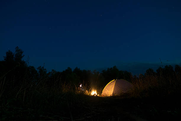istock stars glow warmly, nighttime campfire with friends, flickering fire illuminates forest campsite 2249770264