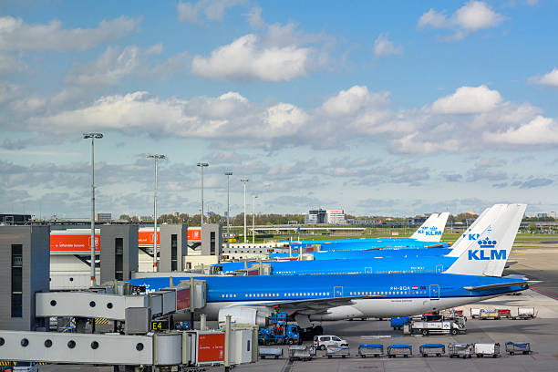 Amsterdam, the Netherlands - Apr 20, 2025:  The KLM planes at the airport.