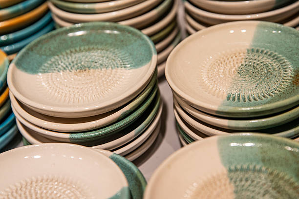 istock A display of Spanish ceramics featuring rubbing plates in various colors. 2249781170