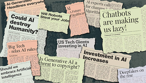 Newspaper Headlines - Artificial Intelligence A mix of positive and negative headlines reflecting different views on Artificial Intelligence. newspaper headline collage stock illustrations Newspaper Headlines - Artificial Intelligence A mix of positive and negative headlines reflecting different views on Artificial Intelligence. newspaper headline collage stock illustrations