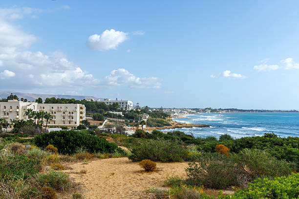 istock Italian Mediterranean coastline with beach hotels and mountains 2249789136