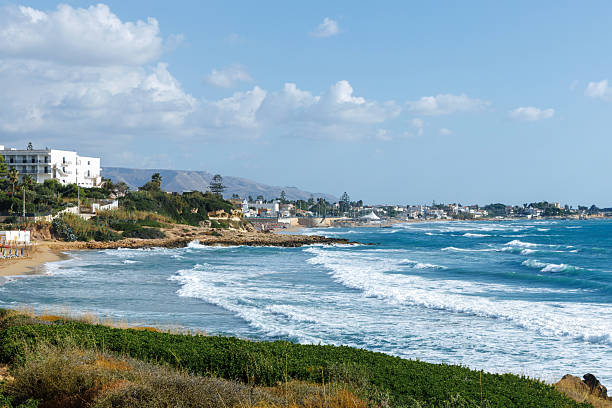 istock Italian Mediterranean coastline with beach hotels and mountains 2249789300