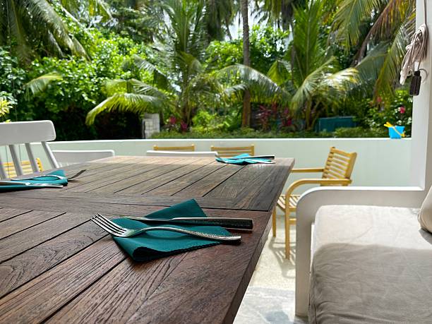 istock Table with cutlery in a cafe on the terrace 2249811836