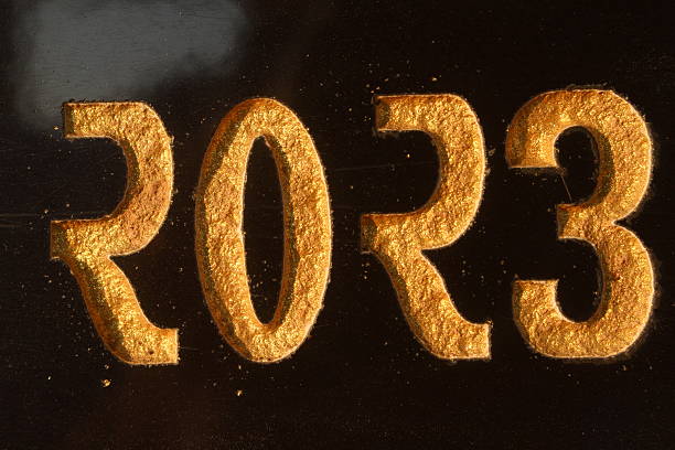Abstract luxury gold 2023 symbol close-up