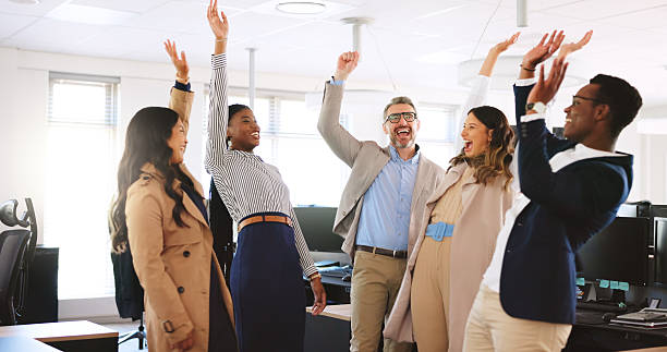 istock Corporate, people and hand stack in office for motivation, teamwork and celebration of success. Smile, staff and partnership for agreement, collaboration and solidarity support of company achievement 2249821420