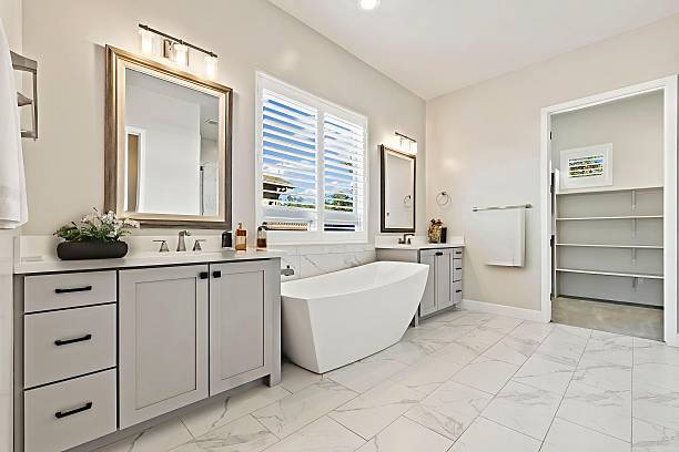 istock Luxury Bathroom With Marble Features, Opulent Bathroom Showcasing Marble Floors And Plush Accents 2249824634