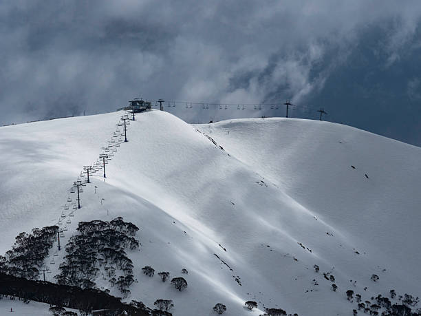 istock Stormy clouds over snow covered mountain and ski field 2249831683