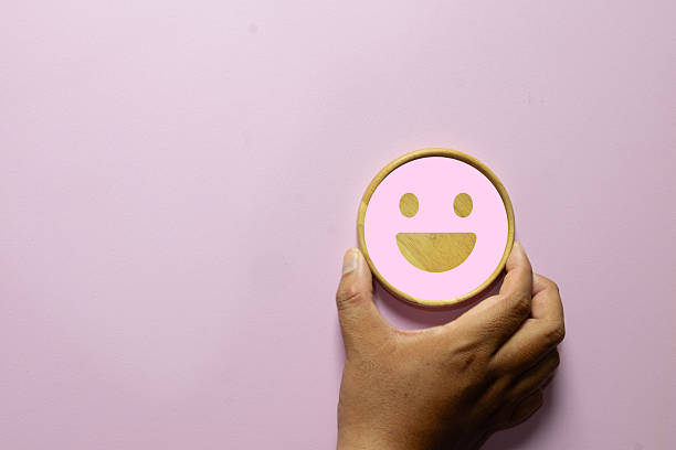 Emoji Smiley Face with Layered Pattern. Digitally generated image. 3d render.