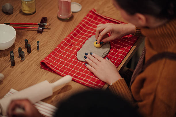 Draw and paint a cat pottery. Workshop of art and clay craft product.